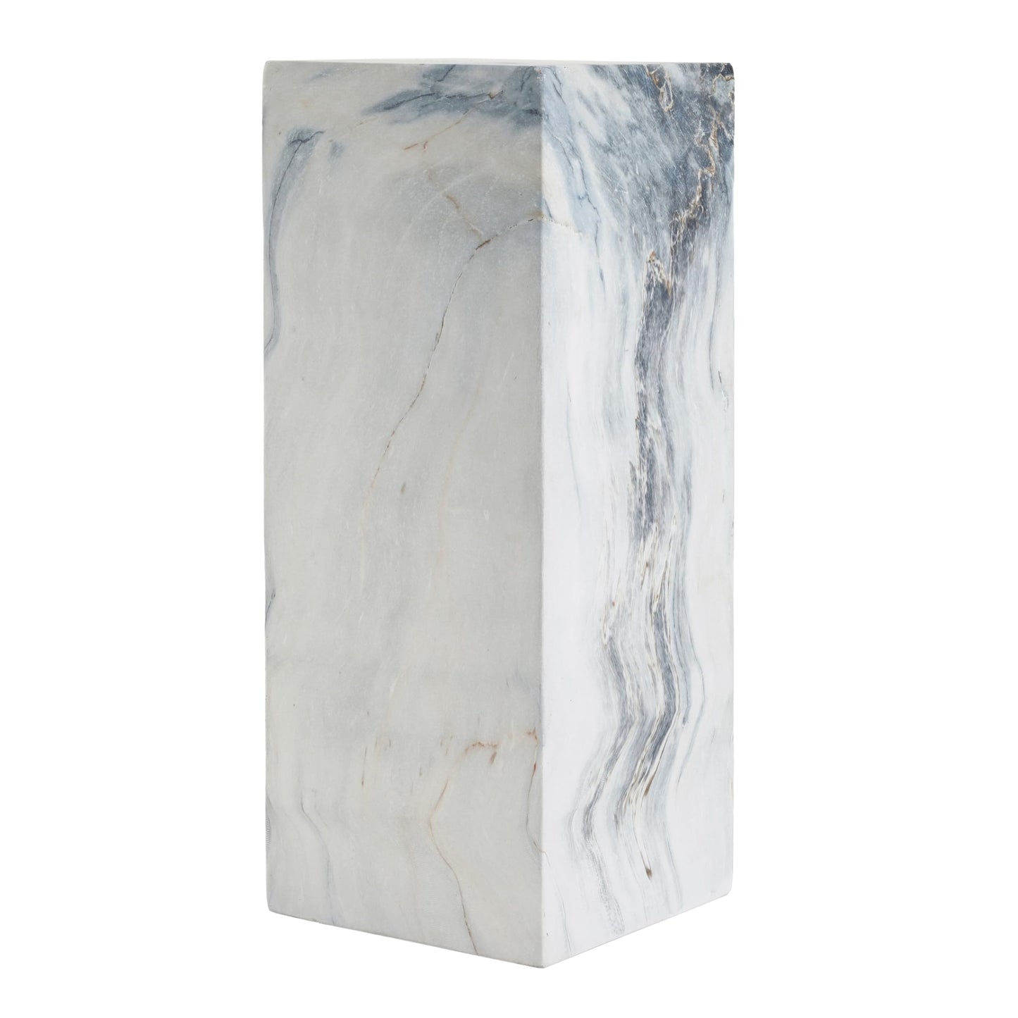 Handcrafted Marble Effect Pedestal, 30.3" Tall, Indoor & Outdoor Display Stand, Square Base, Heavy-Duty 100 lbs Capacity, Unique Grey-Blue Veining, Plant Stand, Sculpture Plinth, Side Table Accent