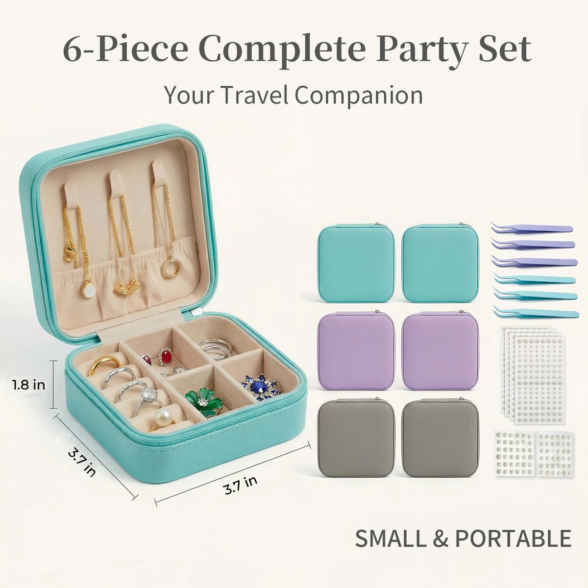 ZeiVell 6-Piece Personalized Mini Jewelry Box Gift Set, DIY Initial Mini Jewelry Cases with Self-Adhesive Decorative Accents, Small Travel Organizer Set for Bridesmaids, Bridal Party and Group Gifts