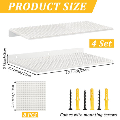 4 Pack Display Shelves for Building Bricks, Display Case Compatible with Brick Building Baseplate, Metal Floating Magnetic Display Cabinet Wall Mounted, Works with Major Building Blocks (4-White)