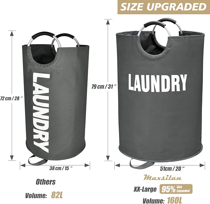 160L XX-Large Laundry Basket, Freestanding Tall Clothes Hamper, Collapsible