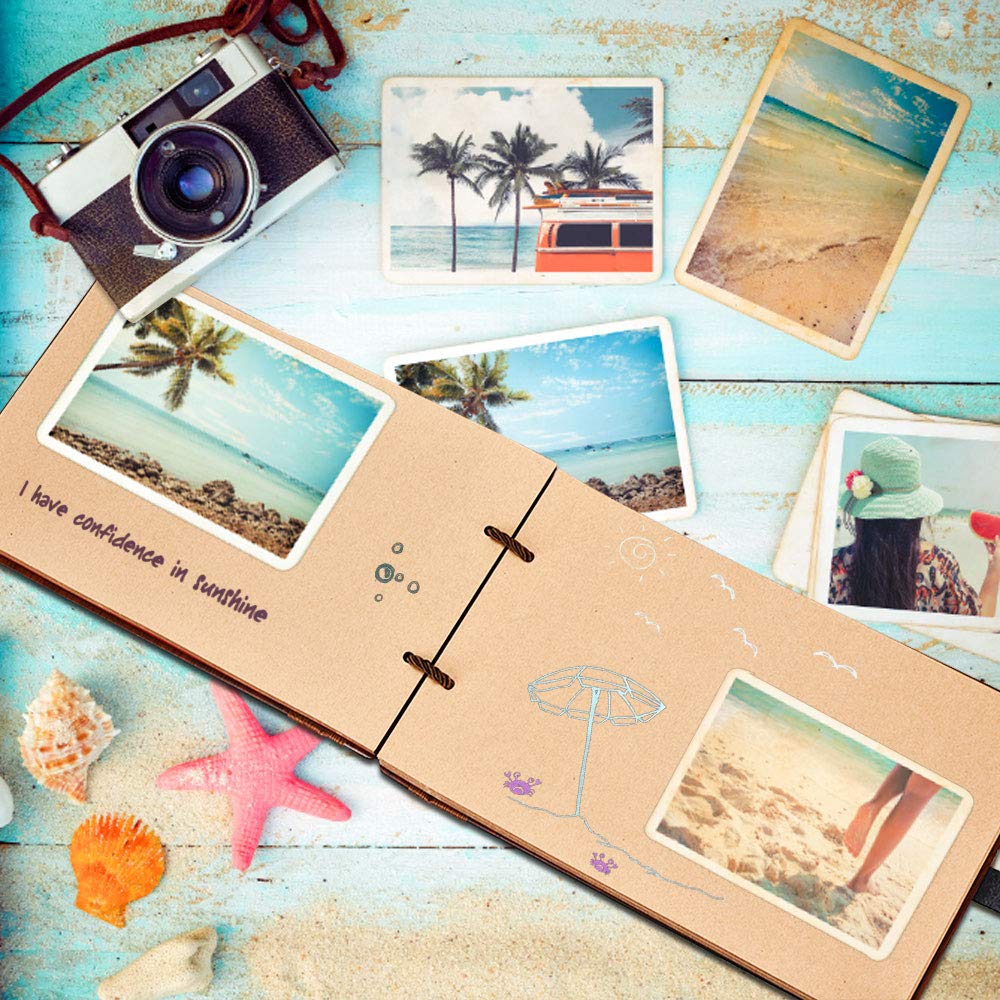 ZEEYUAN Wooden Photo Album Scrapbook DIY Photo Book Wedding Guest-Book 80 Pages Travel Memory Book Birthday Anniversary Valentine's Gift for Mother Father (I Love You)