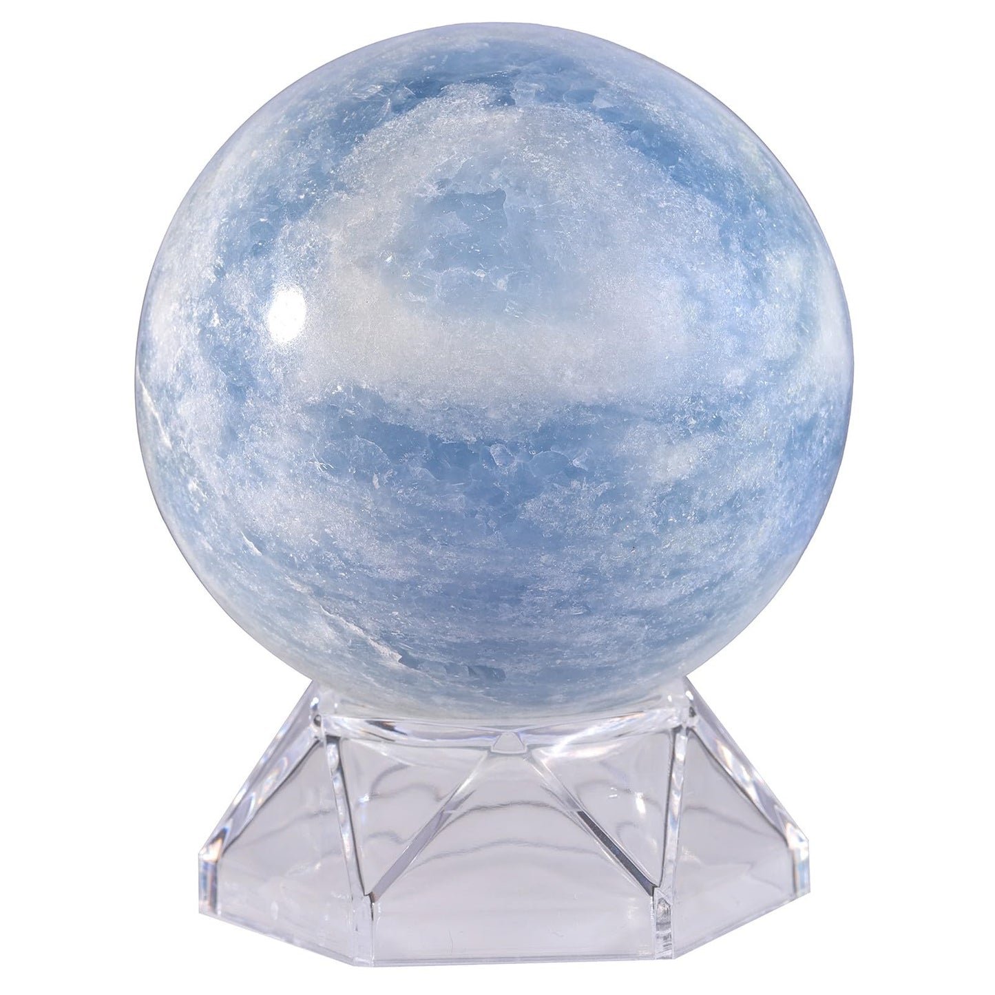moonsix Natural Blue Celestite Crystal Ball with Acrylic Stand Decoractive Stone Sphere Sulpture for Divination Fengshui Decor, 61-70 mm