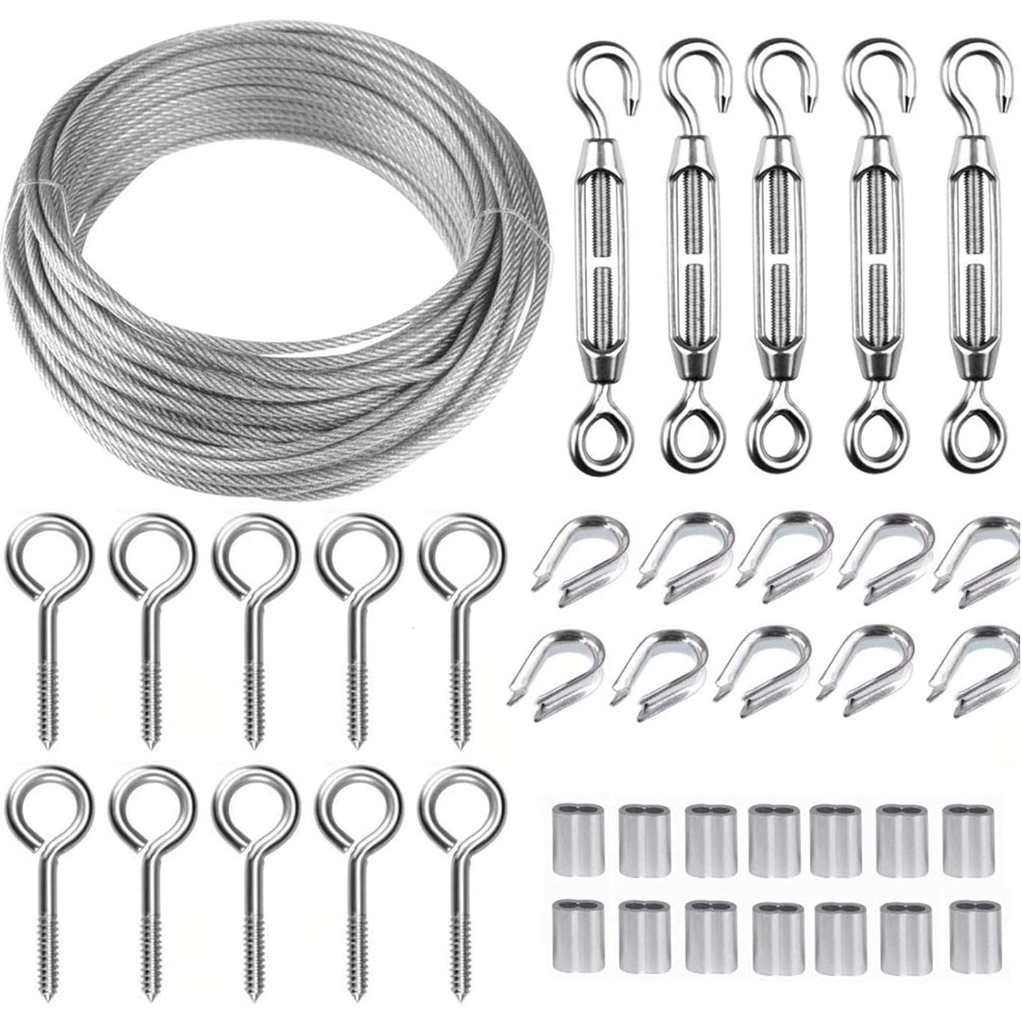 TooTaci 30M Garden Wire for Climbing Plants, 2mm PVC Coated Stainless Steel Cable with M5 Turnbuckles, Fence Wire, Vine Eyes for Climbing Plants, Perfect for Trellis, Outdoor String Light Hanging