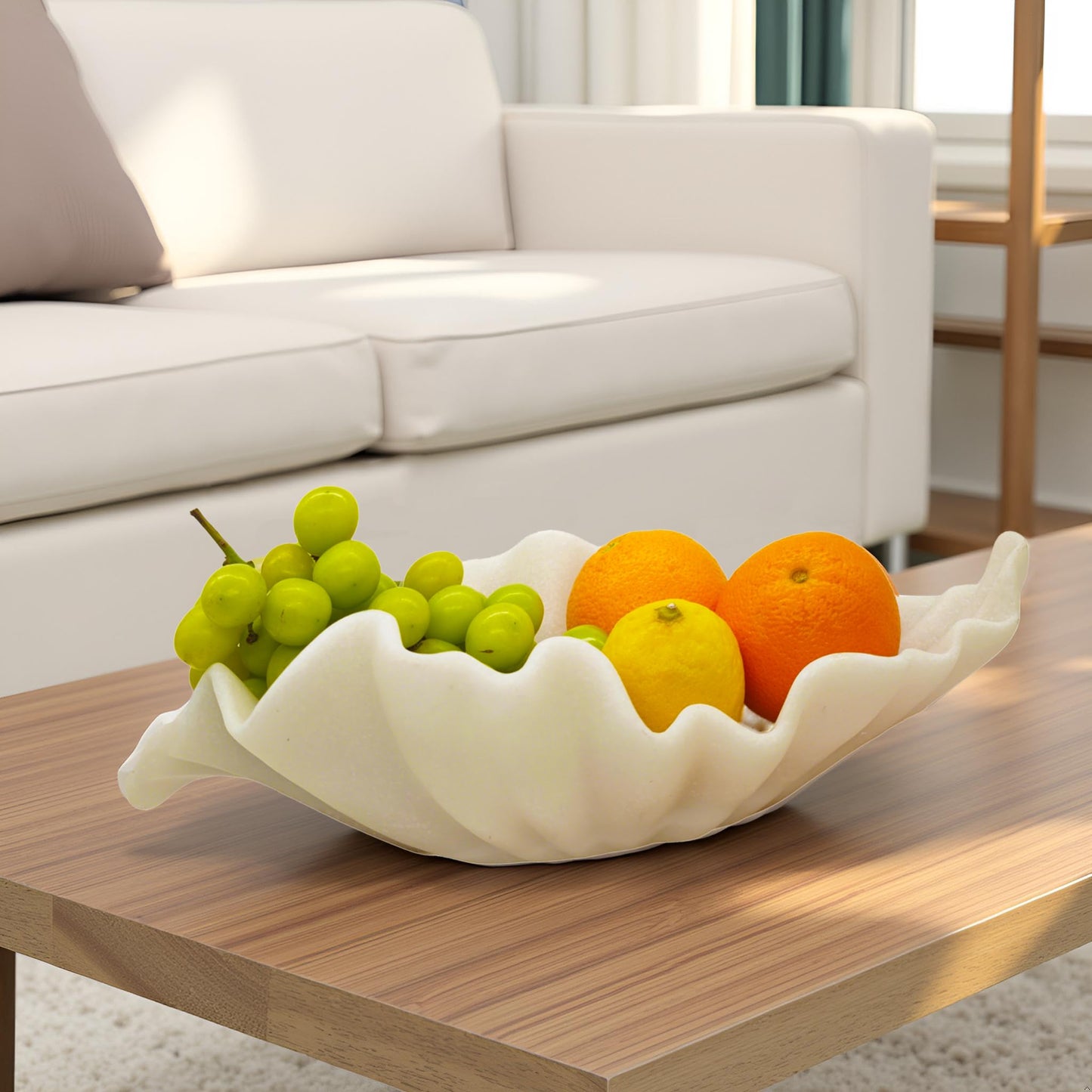 CSjihua Off-white Large Decorative Bowl - 16” Fruit/Key/Purse Bowl for Home Decor - Coffee Table & Entryway Table Decor - Scalloped Ruffle Bowls - Unique Centerpiece Bowls(Big)