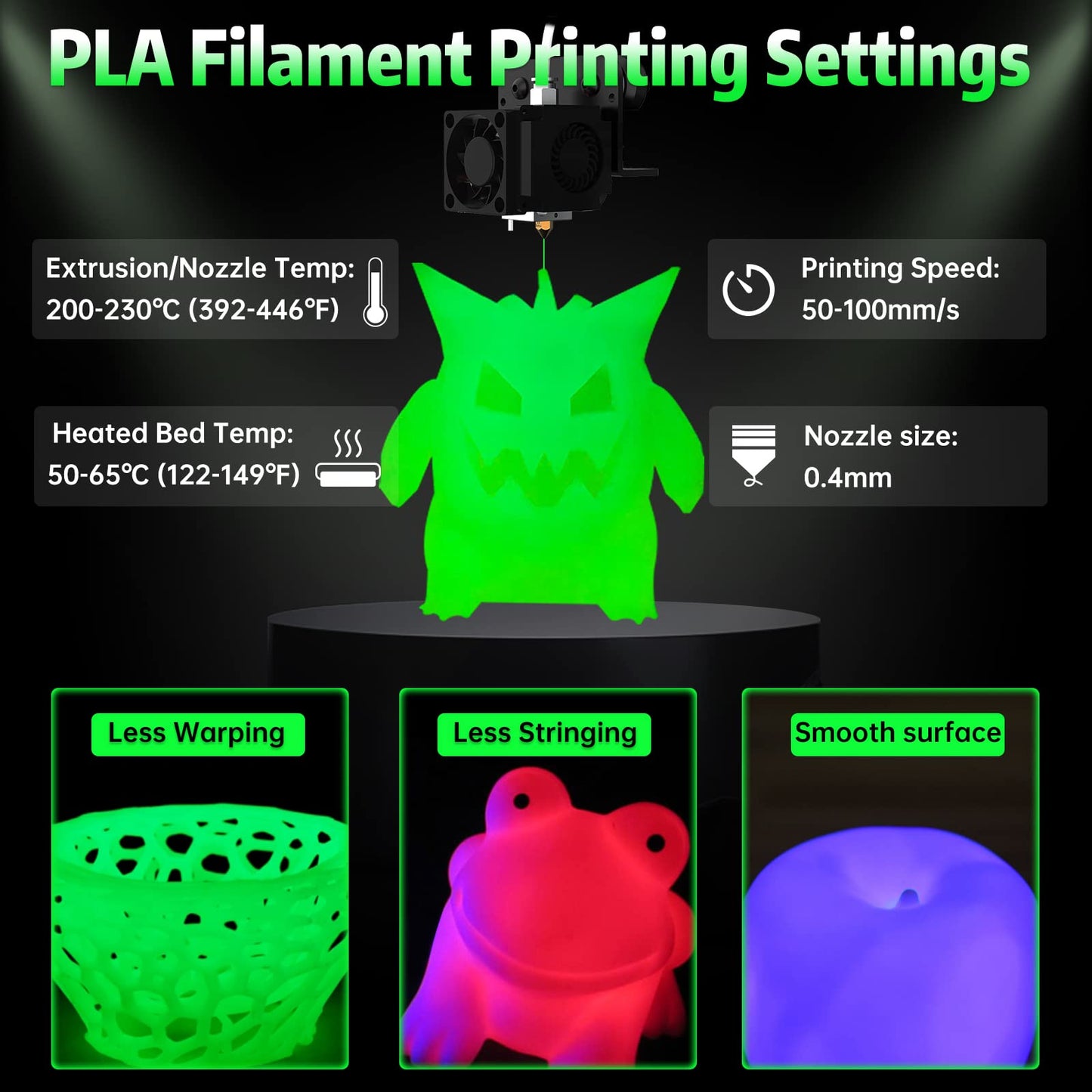 SUNLU Glow in The Dark PLA Filament, Neatly Wound Luminous PLA 3D Printer Filament 1.75mm Dimensional Accuracy +/- 0.02mm, Fit Most FDM 3D Printers, 1kg Spool (2.2lbs), Green PLA, Glow Green.