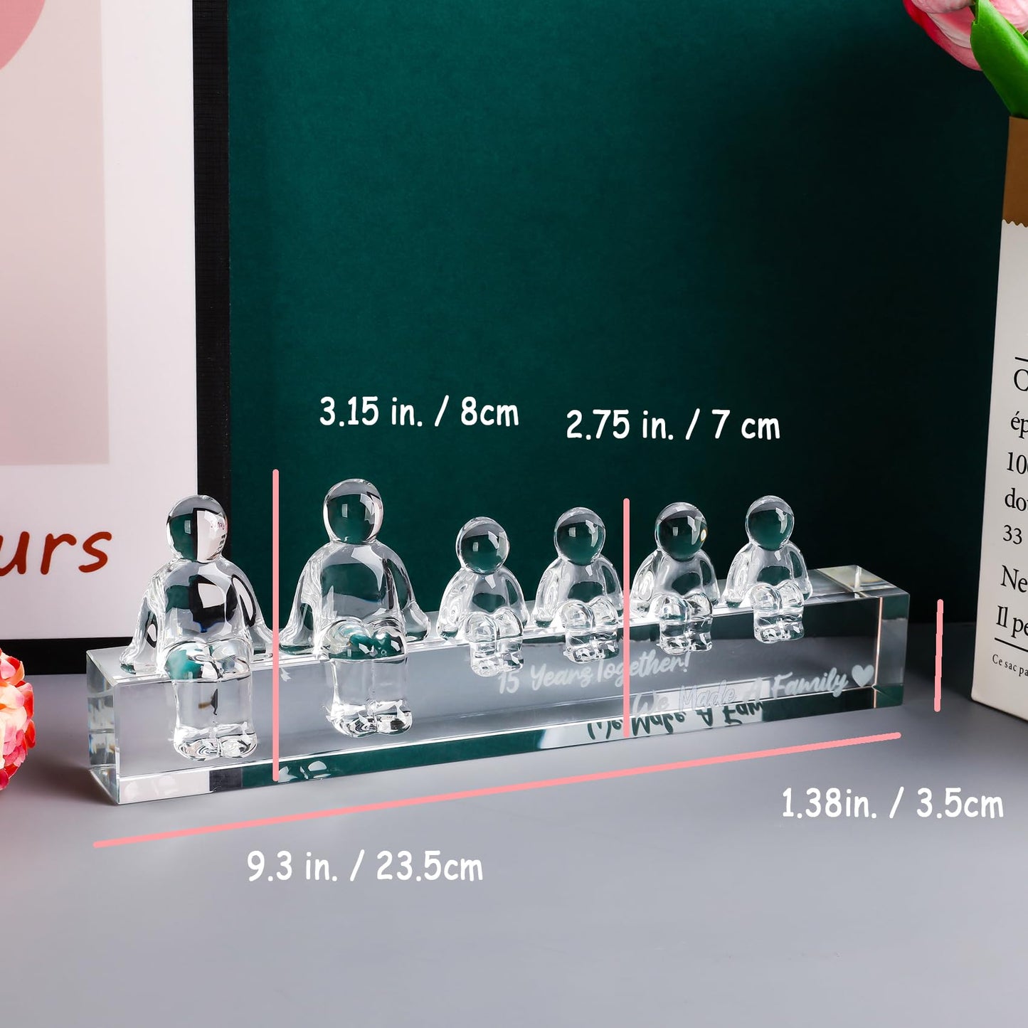 Crystal 15th Anniversary Wedding Gifts for Women, Her, Wife - 15 Year Anniversary Wedding Keepsake for Men, Him, Husband - 15 Years Together We Made A Family Keepsake Home Decor (4 Children)