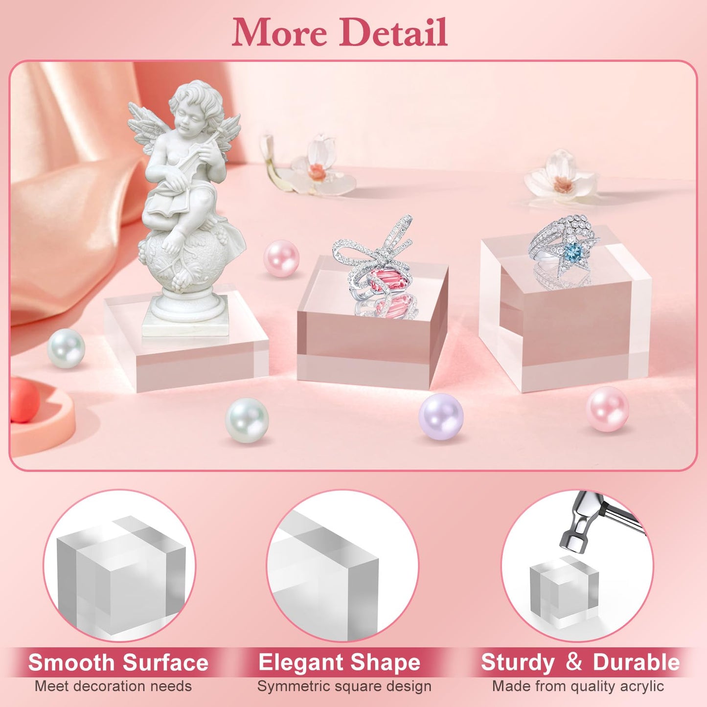 SAMYUCHO Acrylic Base Stand 6 Pack 3 X 3 Inch Acrylic Blocks for Display Trophy Base Clear Square Cube Riser Display Cylinder Pedestal Stands for Collectibles Jewelry Props Food Display 3 Size