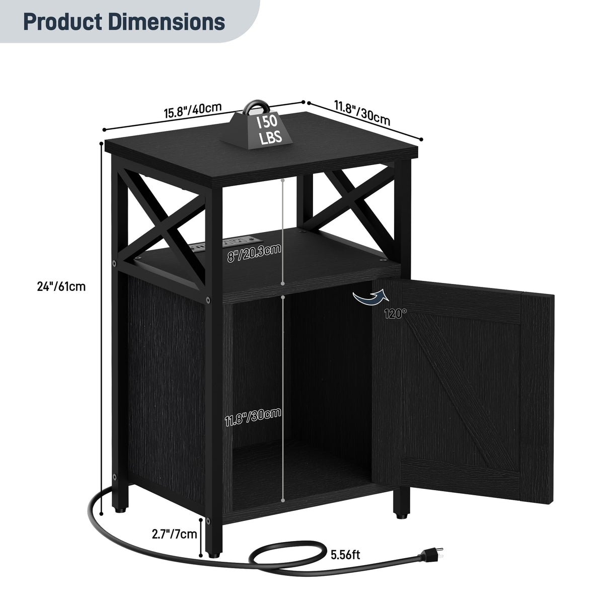 runjuly Wooden Nightstand with Charging Station, Bed Side Table with Drawers, Bedside Table with Lock, 3 USB & 2 Outlets, Night Stand with Cabinet Storage, End Table for Bedroom, Black