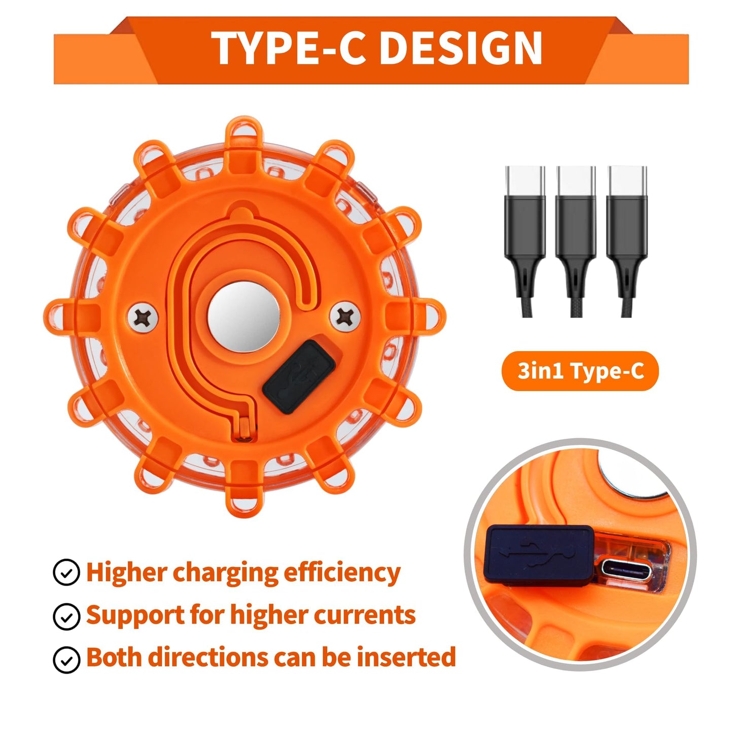 Markstor Led Road Flares 4 Pack LED Flares Emergency Kit, USB Recharge Amber LED Flares Warning Light with Magnetic, Roadside Safety Disc Flares Kit with Breaker,Whistle for Vehicle (4 Pack Parts)