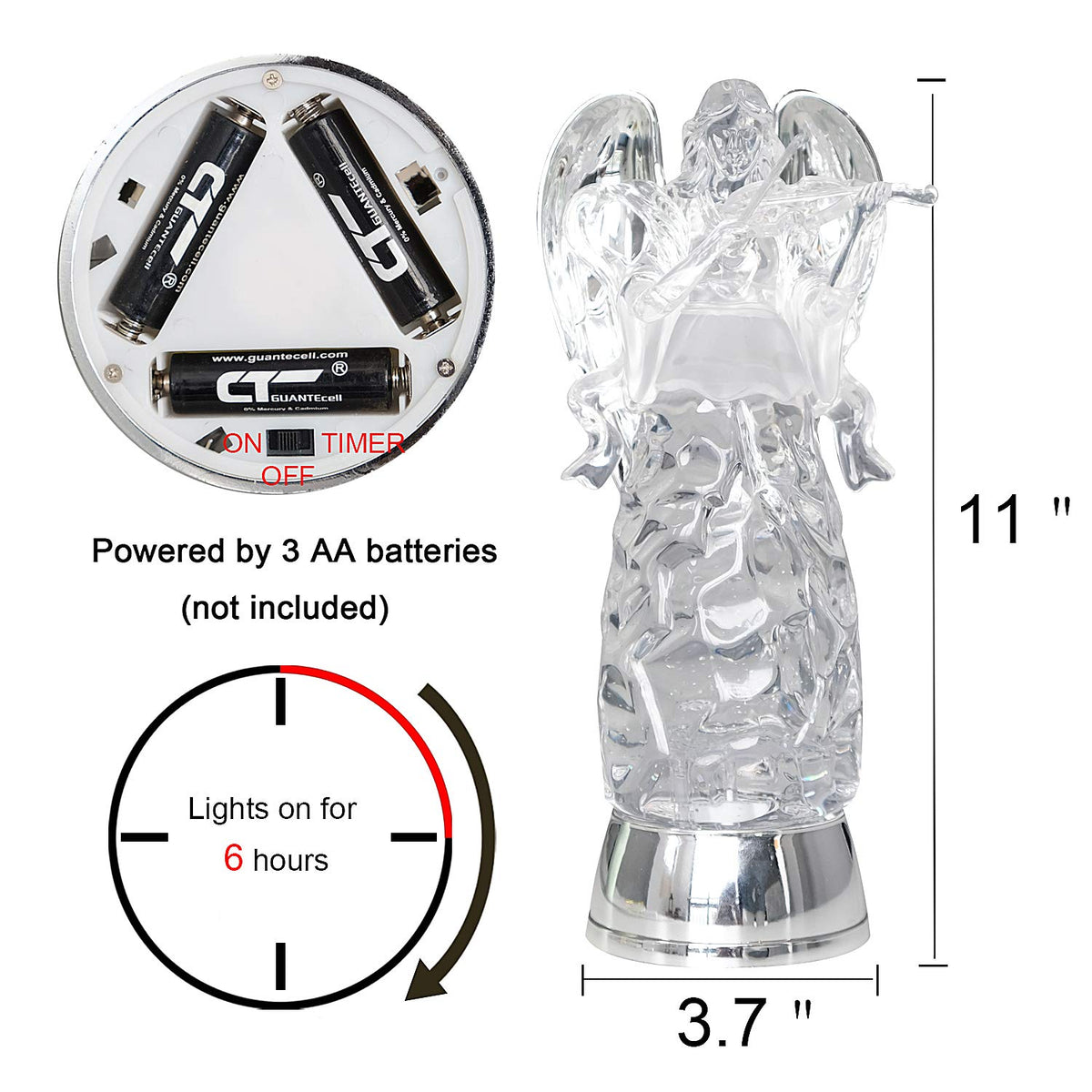 DRomance 11" Angel Snow Globe Lantern Battery Operated with 6 Hour Timer Color Changing LED Light Violin Angel Swirling Glitter Water Lamp Thanksgiving Christmas Holiday Decor Gift
