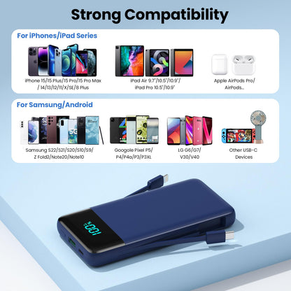 Portable Charger for iPhone with Built in Cables and Wall Plug,Upgraded 13800mAh Fast Charging USB C Power Bank,4 Outputs Travel Essential Battery Pack Compatible with iPhone 15/14/13,Samsung-Purple