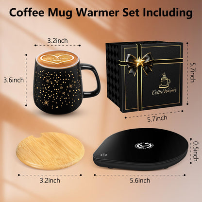 Coffee Cup Warmer with Mug Set: 2025 Upgraded Gifts for Christmas,Thanksgiving Cup Warmer with Temperature Setting and Auto Shut Off for Coffee Lover - Coffee Mug Warmer for Desk