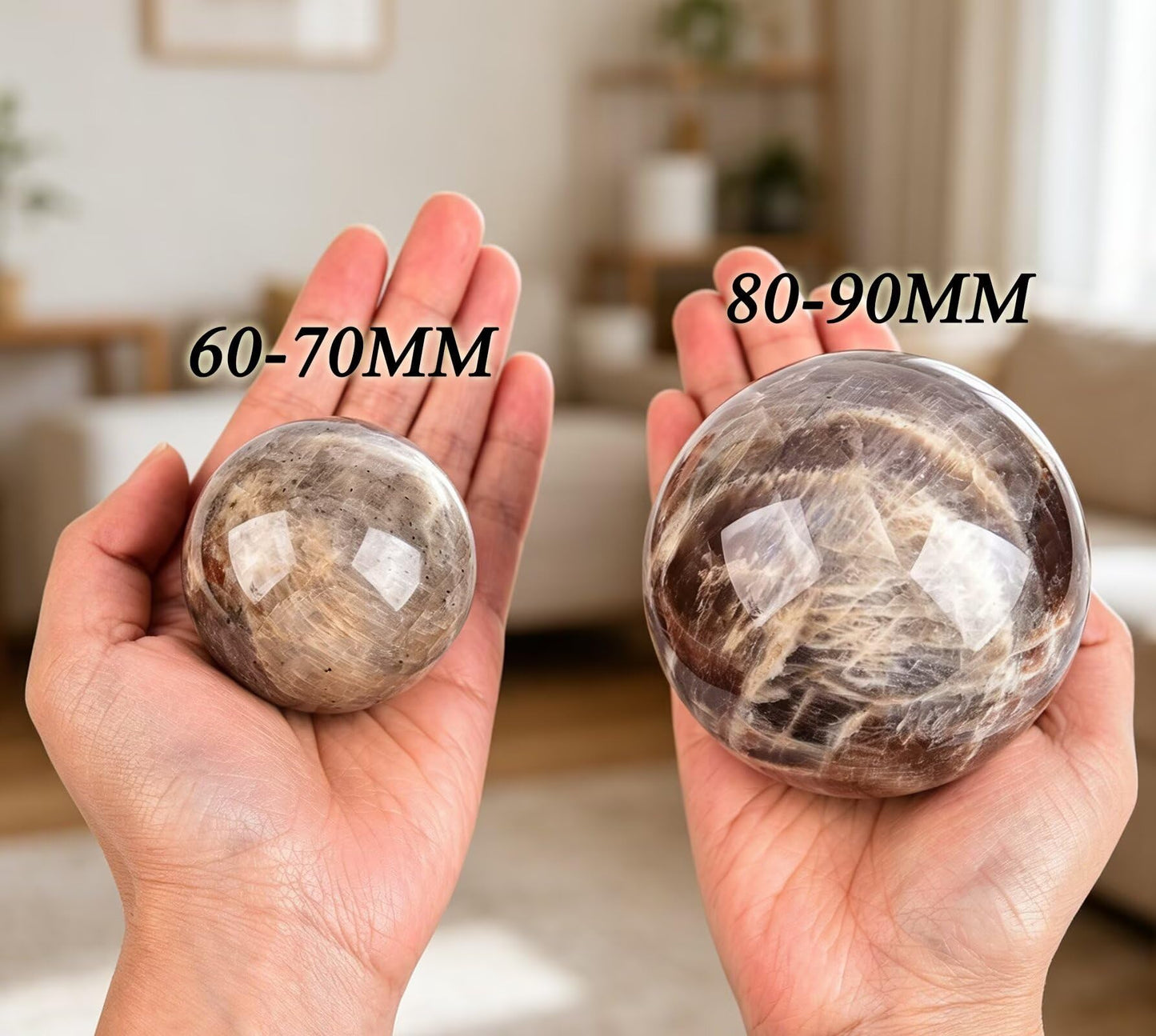 VIZYTOU Large Moonstone Sphere Polished Rock Ball Healing Crystal Stone Sphere with Stand for Reiki Meditation Home Decor Chakra Balancing Witchcraft 90-100MM/3.5-4.0"