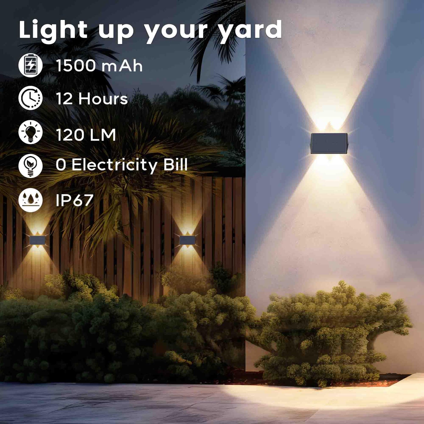 IIRARA Solar Fence Lights Outdoor Garden, 6-Pack Warm White, Up & Down Solar Wall Lights Outdoor, Waterproof, 120 Lumens Bright Dusk to Dawn for Yard/Pool/Porch