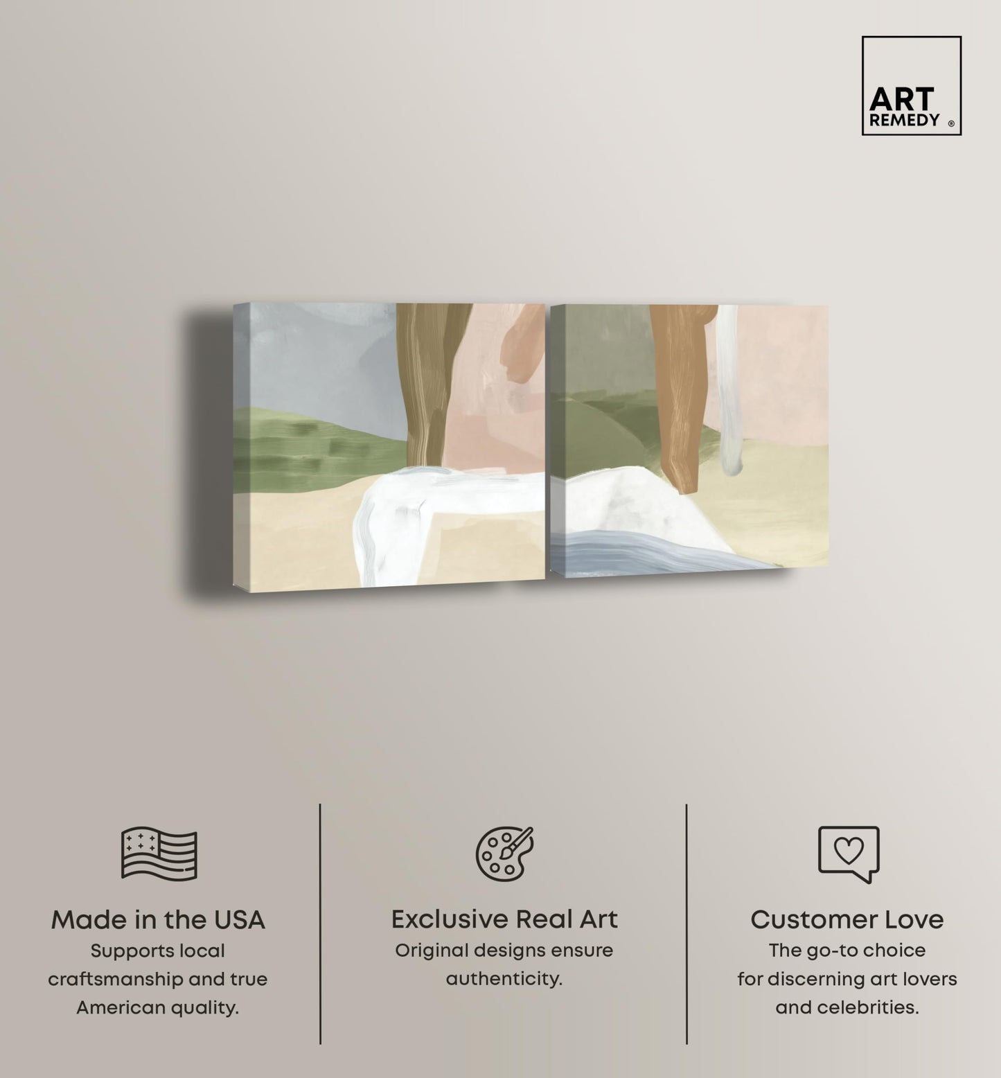 Mineral Duo Canvas Print Sage Wall Art Set by Art Remedy, Gallery Wrapped, 24 x 24