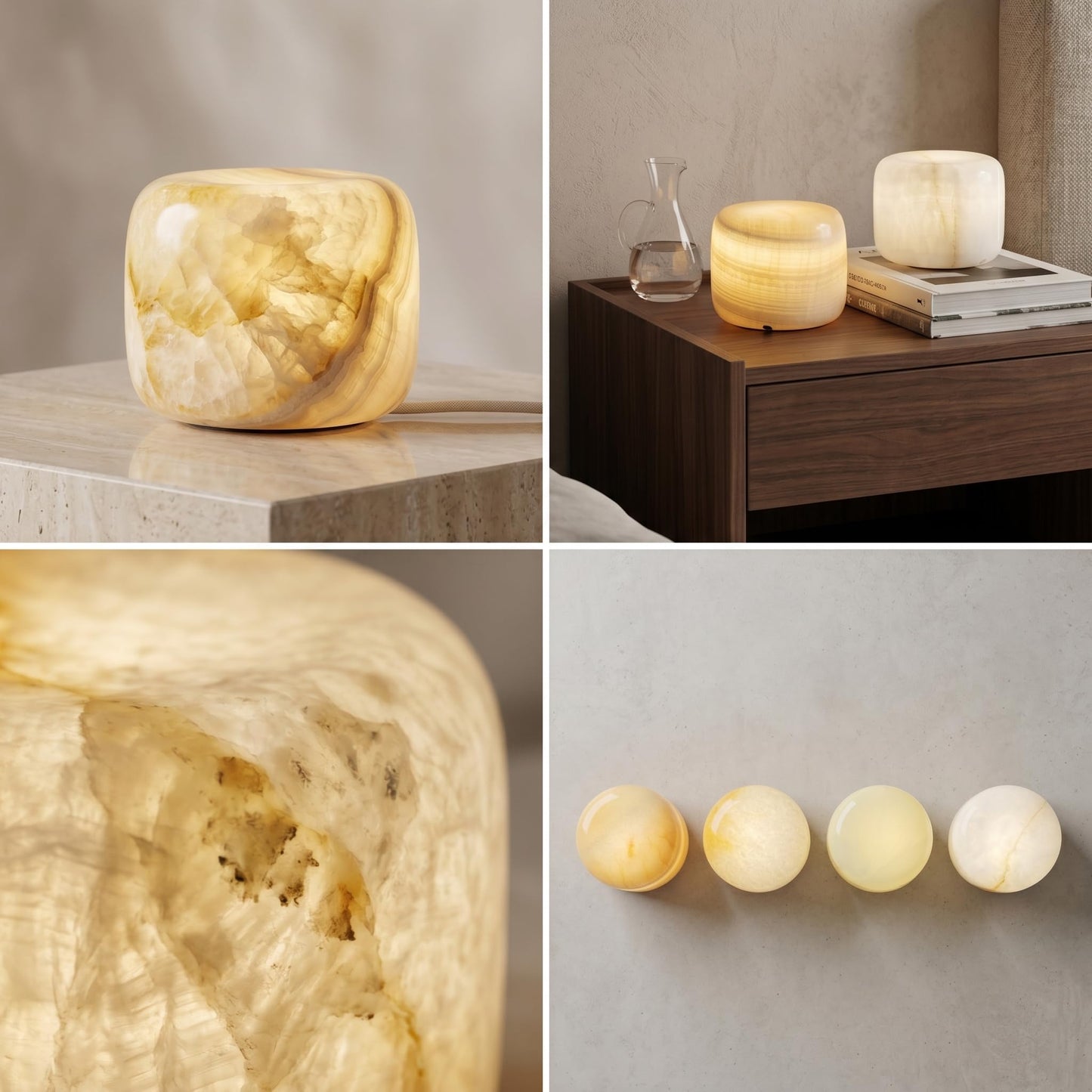 Lierlava Natural Marble Lamp, Cordless Rechargeable Marble Tap Light, 3-Way Dimmable Ambient Stone Glow Lamp, Portable Zen Decor Gift for Bedroom Desk Shelf (Granite with a Jade-Like Texture)
