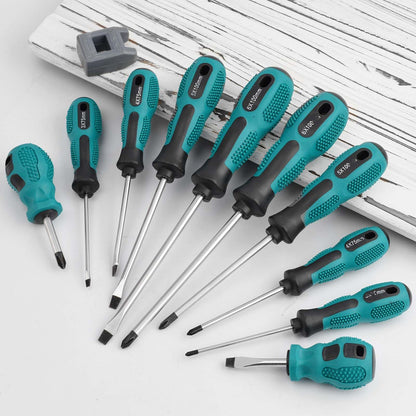 10pcs Screwdriver Set,Heavy Duty Chrome Vanadium Steel Made,Magnetic Screwdriver with 5 Cross& 5 Flat Head,Durable Hand Tools in Carry Bag