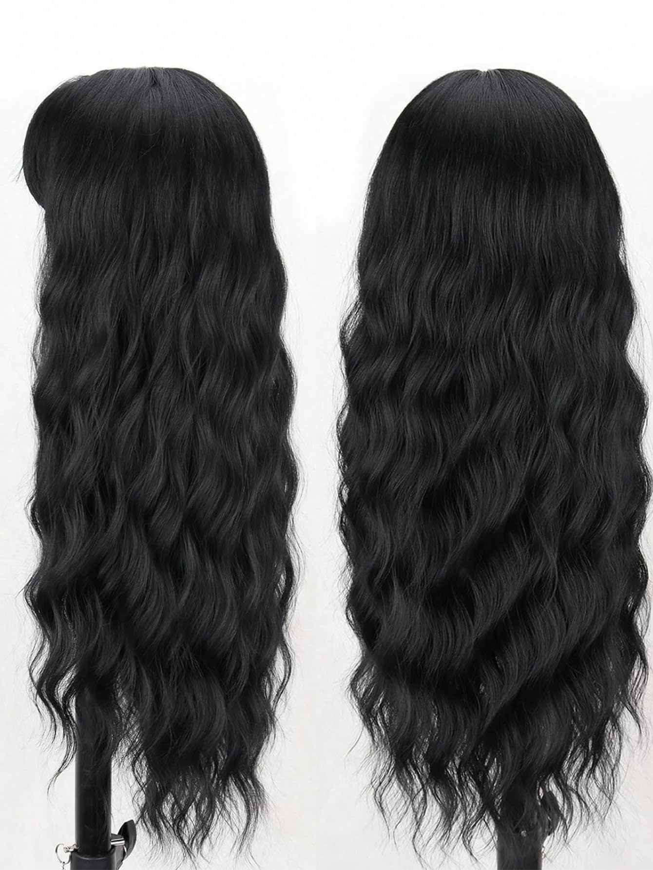 YEESHEDO Long Black Wigs for Women Natural Curly Wavy Synthetic Hair Wig with Fringe for Girls Cosplay Party or Everyday Wear