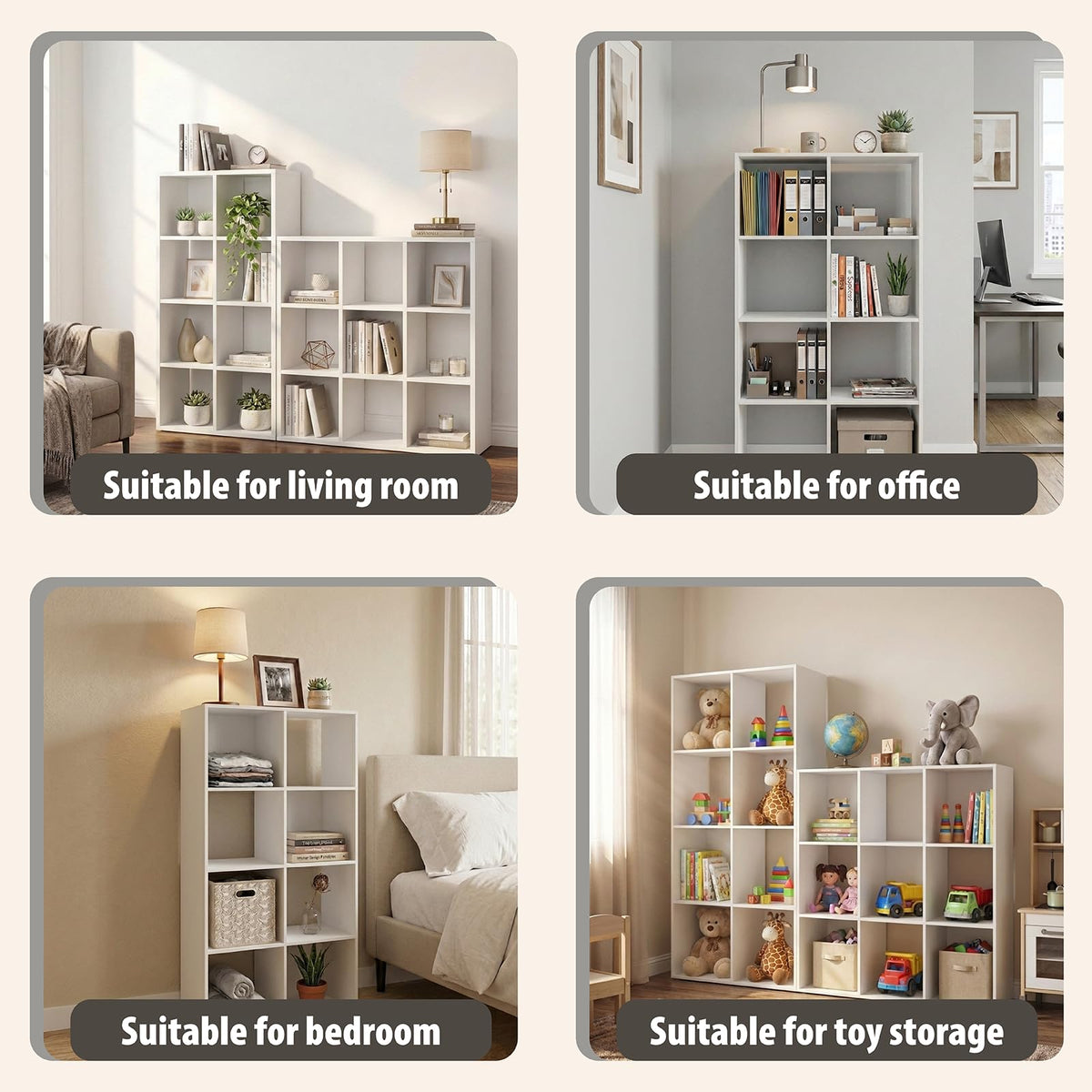 Endearing Limons【2026 Wooden 8 Cube Shelf Storage Organizer with Anti-Tipping Kits + Reversible Open Back Solid Panel Bookcase (11 x 11 Unit Cell White)