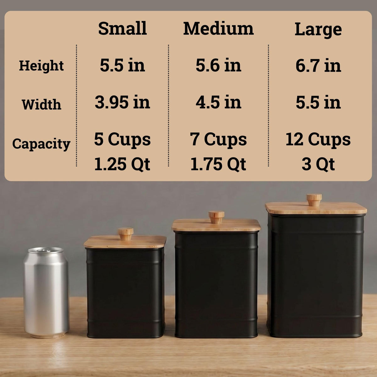 Kitchen Canisters for Countertop Set of 3 with Customizable Chalkboard Labels & Marker Pen - Big Iron Kitchen Canisters with Airtight Lids - Black Canister Set - Flour and Sugar Containers Farmhouse