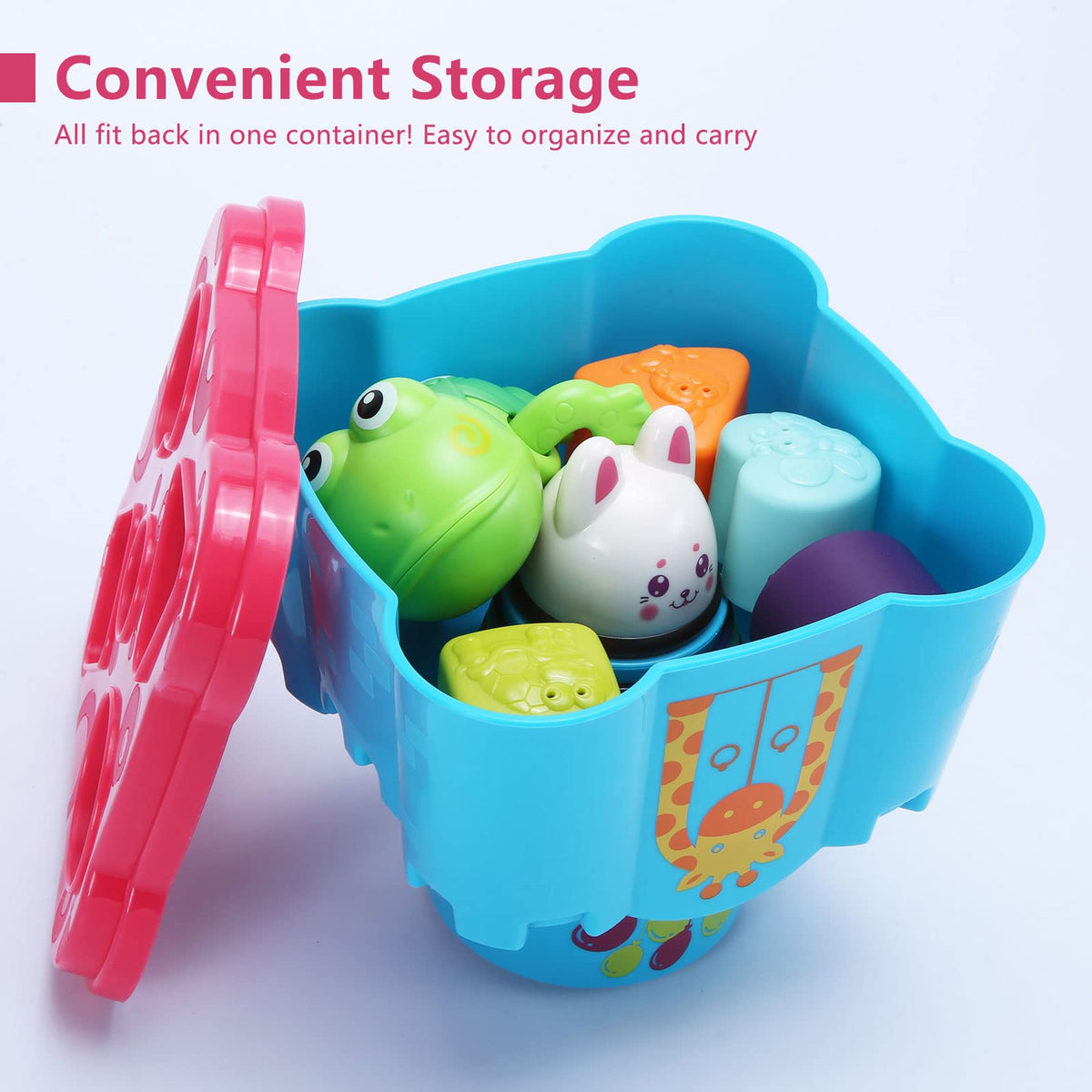 LTKFFFdp Baby Stacking Toys for Toddlers 1-3, Nesting Cups Shape Sorter for Infant 6 to 12-18 Month, Stackable Learning Toy with Blocks, Rattle & Frog Bath Toy, for Girl Boy Birthday