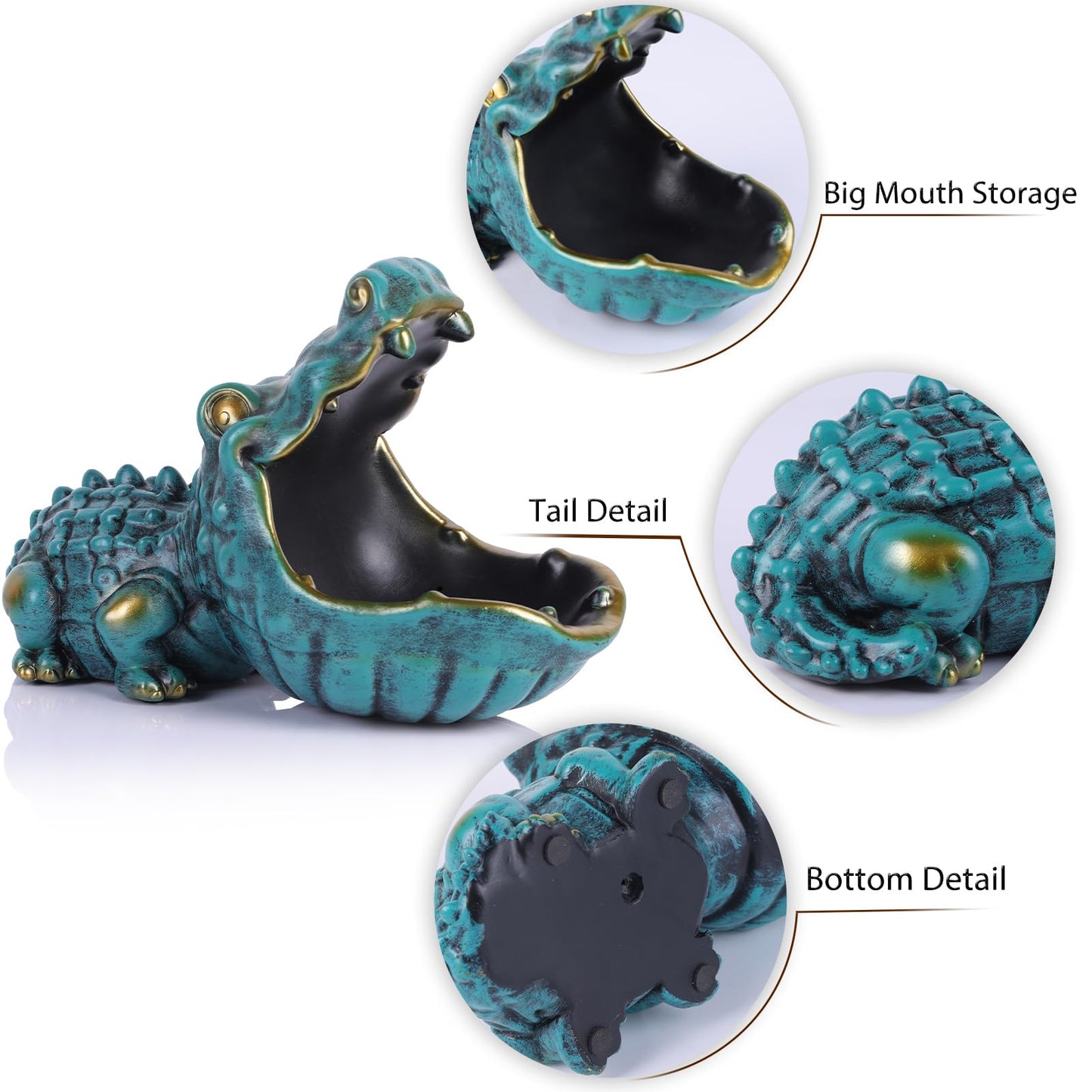 oliruim Alligator Statue Key Bowl, Fun Animal Statue Candy Dish for Entryway Decorative Bowl, Office Candy Dish, Big Mouth Sculpture Home Living Room Trinket Container Storage Box (Green)