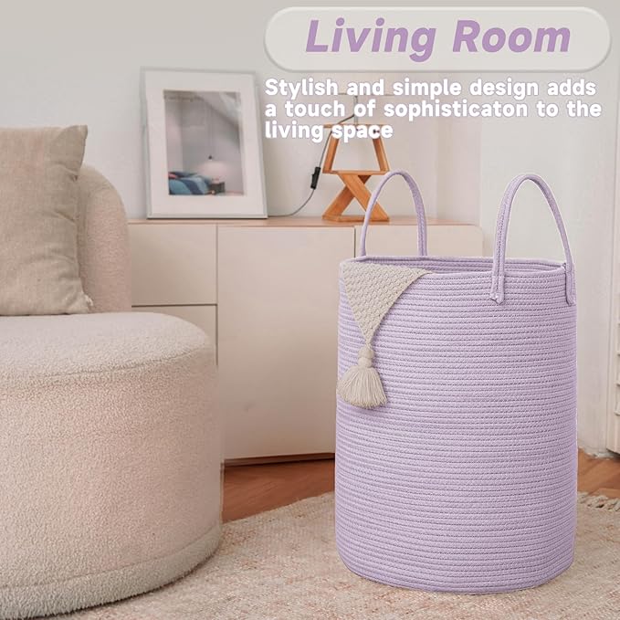 Large Woven Laundry Basket Hamper, 100L Cotton Rope Storage Bin