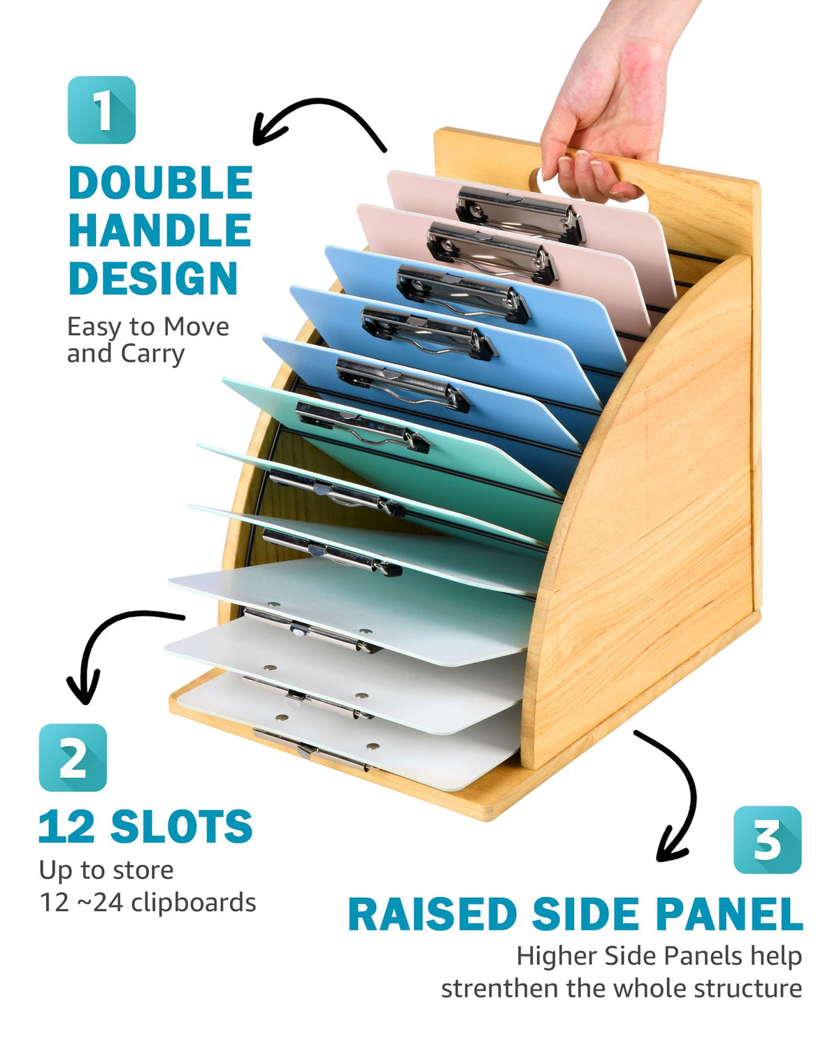HULISEN 2 Pack Clipboard Holder for Classroom & Office, Wooden Clipboard Storage Organizer with Raised Side Panel & Metal Slots, Wood Clip Board Stand Rack – Clip Board Not Included