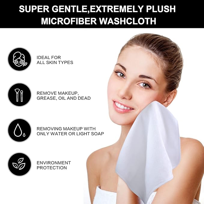 SINLAND Microfiber Facial Cloths Fast Drying Washcloth 12inch x 12inch White 10