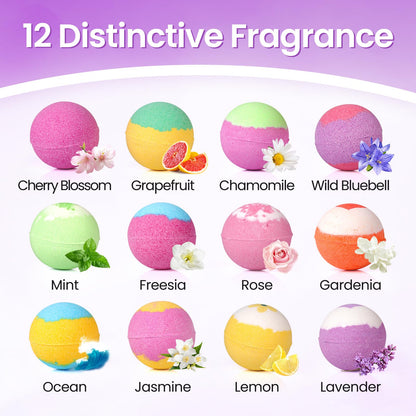 SeasonBliss Bath Bombs for Women, 12 Pack Handmade Bubble Shower Bombs Set, Shea Butter & Individually Wrapped, Present Idea for Her/Him, Wife, Mom Women
