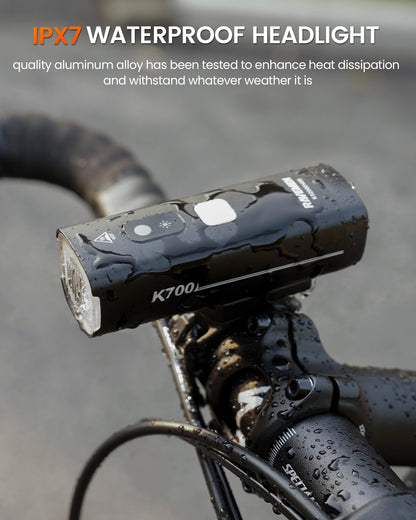 RAVEMEN K700 LED Bike Light Under Mounted Bicycle Light with Auto Off 4+1 Smart Daytime Riding Mode, IPX7 Rechargeable Bike Headlight for Day Night Riding Urban Cyclists