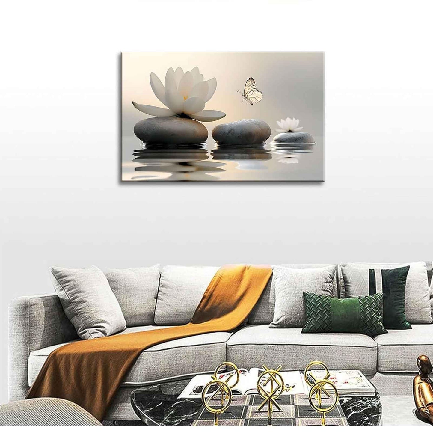 Zen White Lotus Canvas Wall Art Bathroom Decor Painting Pictures Living Room Meditation Spa Posters Prints for Modern Spiritual Yoga Bedroom Decoration Ready to Hang
