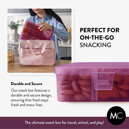 Large Kids Snack Box Containers Set of 2 -100 Labels, BPA-Free, Adjustable Compartments, Dishwasher Safe, Reusable Tray, Food Grade, Meal Prep Container, PARENT TESTED PARENT APPROVED AWARD (Purple)