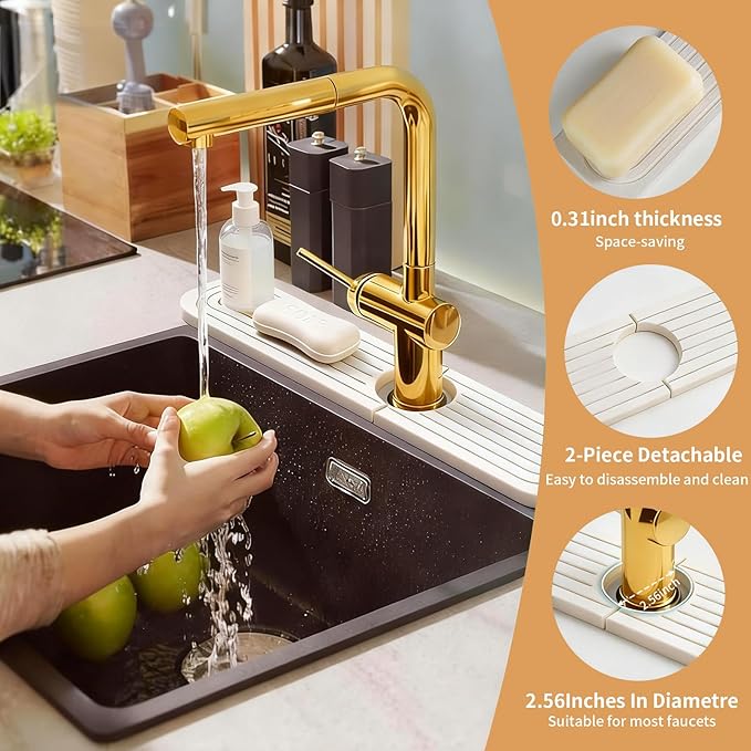 Quick Dry Absorbent Diatomaceous Earth Faucet Mat, Sink Water Splash Guard &