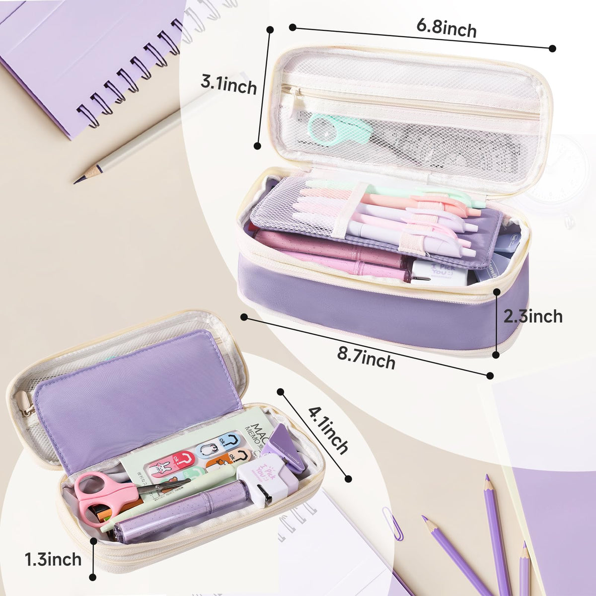 Janhavi Preppy Pencil Case for Girls, Girly Pencil Pouch with Compartment, Cute Pen Bag for Students, Teen Girl, Women, Adult, Soft Penicl Bag Organizer for School, College, Office, Travel -Purple R