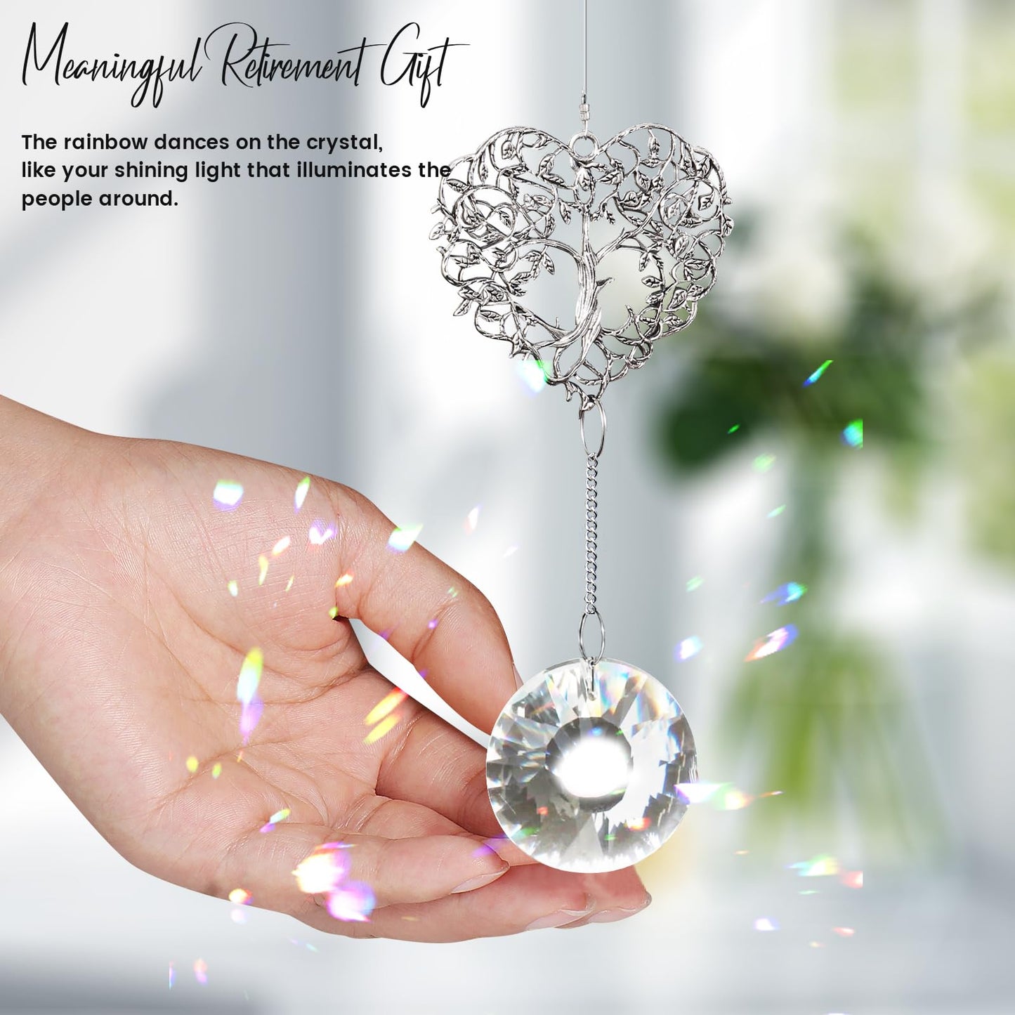 Elivida Retirement Gift for Woman Men, Best Gifts for Retirement 2025, You Shine The Work Rainbow Maker Cool Farewell Gifts, Going Away Gift Crystal Hanging Ornament, Heart Shaped Tree Life Design