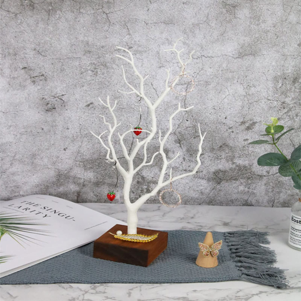 XANHOY Jewelry Stand Tree Small Jewelry Organizer Necklace Holder Rack Display Tower With Wooden Base For Earring Stand