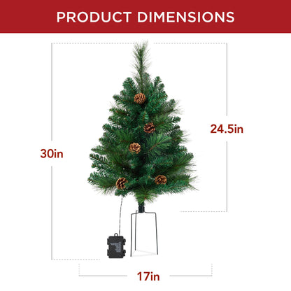 Best Choice Products Set of 2 24.5in Outdoor Scotch Pine Pathway Christmas Trees, Battery Operated Pre-Lit Holiday Décor w/LED Lights
