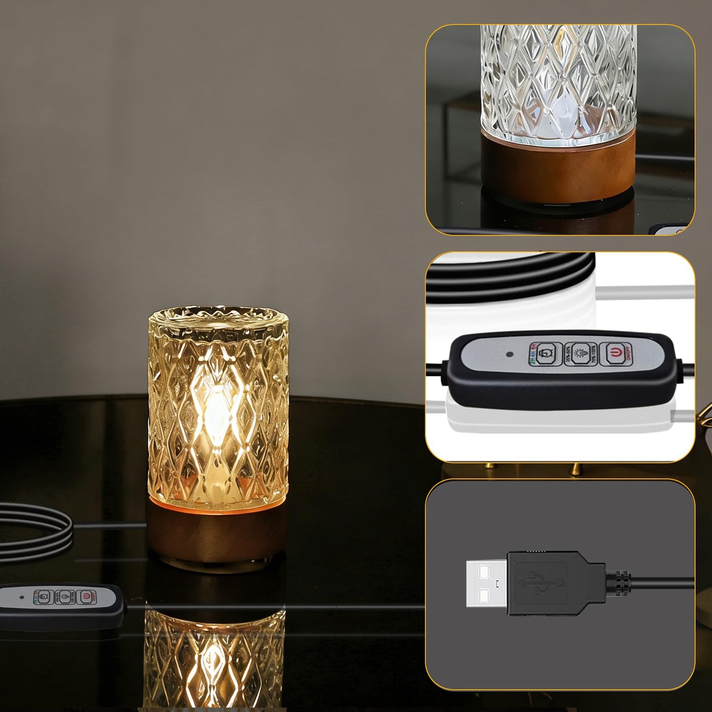CZSHCKJYXGS Night Lamp for Adult, Mood Lighting, Dimmable Night Light with Timer, Nightstand Lamp, Adjustable Brightness, Mini Bedroom Lamp (Cylindrical Rhombus Pattern)