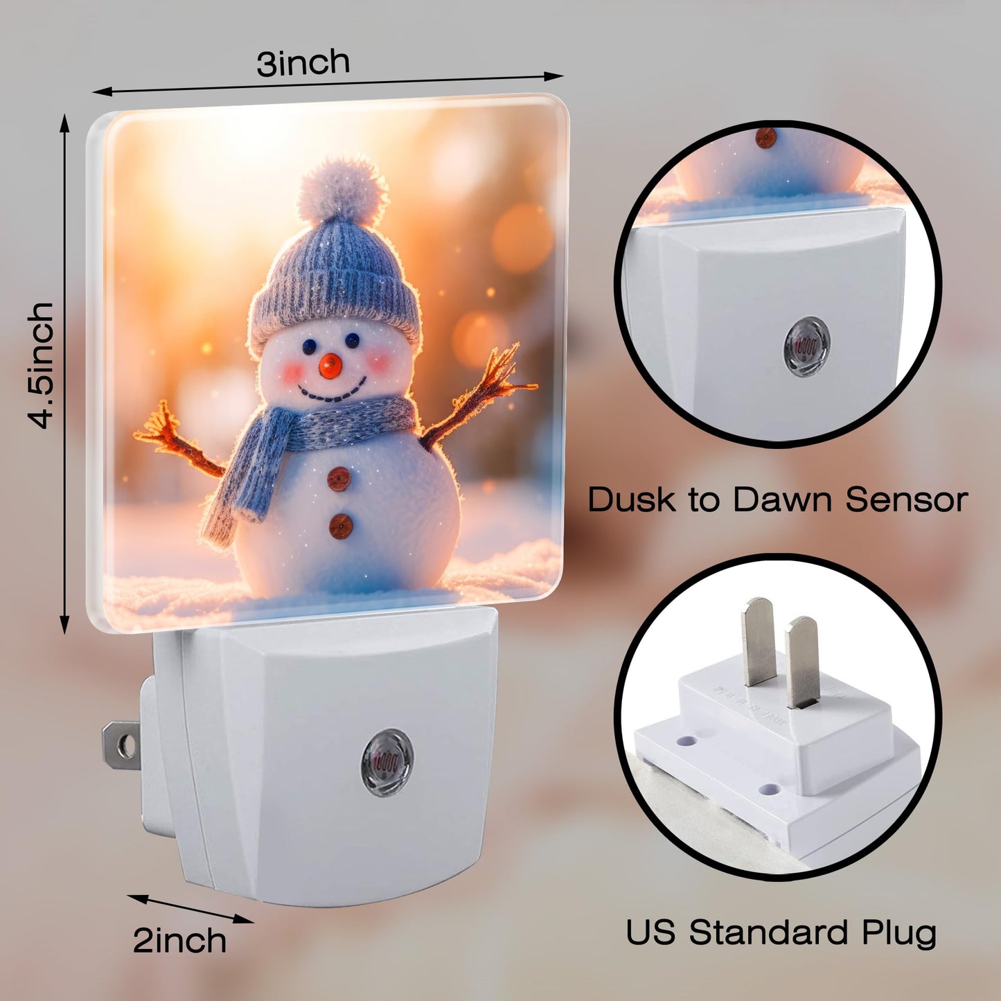 Cute Winter Snowman Night Light, Christmas Snowman in The Sun Dusk to Dawn Night Light Plug in,0.5w Energy Saving Sleep Friendly NightLight for Kids Boys Girls Home Decor