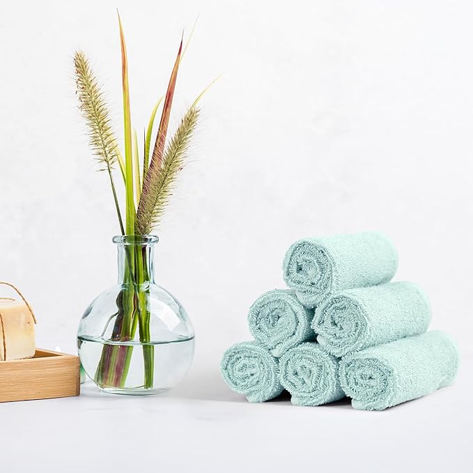 Amazon Basics face Towels for bathroom, 100% Cotton Extra Absorbent washcloth