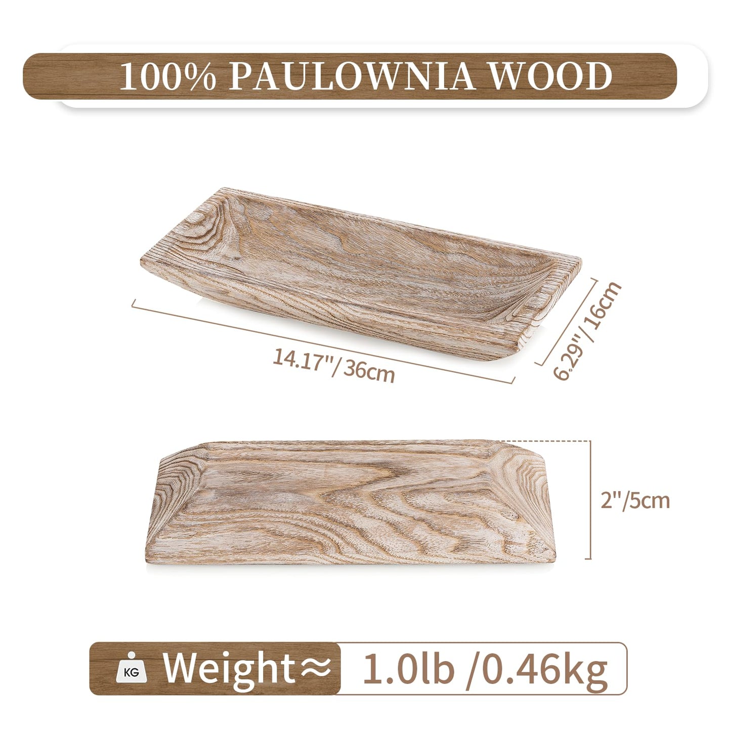 Hanobe Decorative Wood Dough Bowl: Long Wooden Bowl for Entry Way Table Home Decor - Coffee Table Decor for Living Room - Dining Table Centerpiece Decor, White