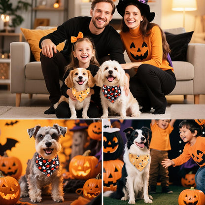 SZEE Halloween Dog Bandanas - 2 Pack Festive Pet Accessories with Skulls & Ghosts, Halloween Costumes for Dogs for Hauntingly Cute Looks This October (Large, Black & Orange)