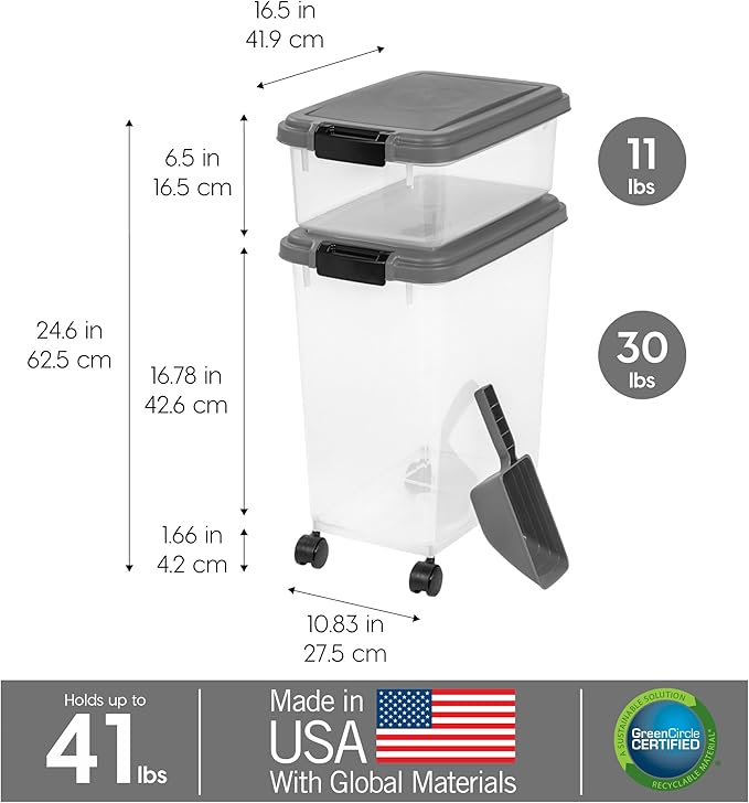 IRIS USA 30 lbs & 11 lbs Combo Airtight Dog Food Storage Container, Stackable