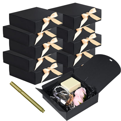12Pack Small Gift Boxes,Black Square Gift Box with Metal Pen for Candy, Chocolate, Wedding,Birthday, Baby Shower,6.5×6.5×2 Inch