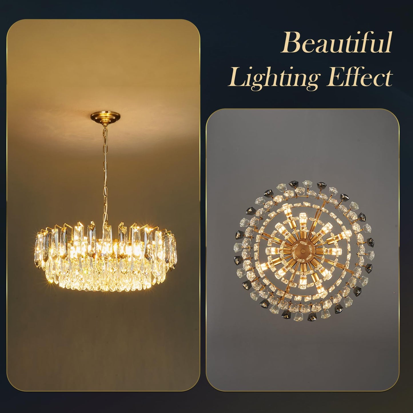 XIAOQIWU 23.6" Modern Crystal Chandelier with Grey Crystal Gold 3-Tier Luxury Pendant Light 12-Light Ceiling Pendant Lighting for Dinning Room Living Room Foyer