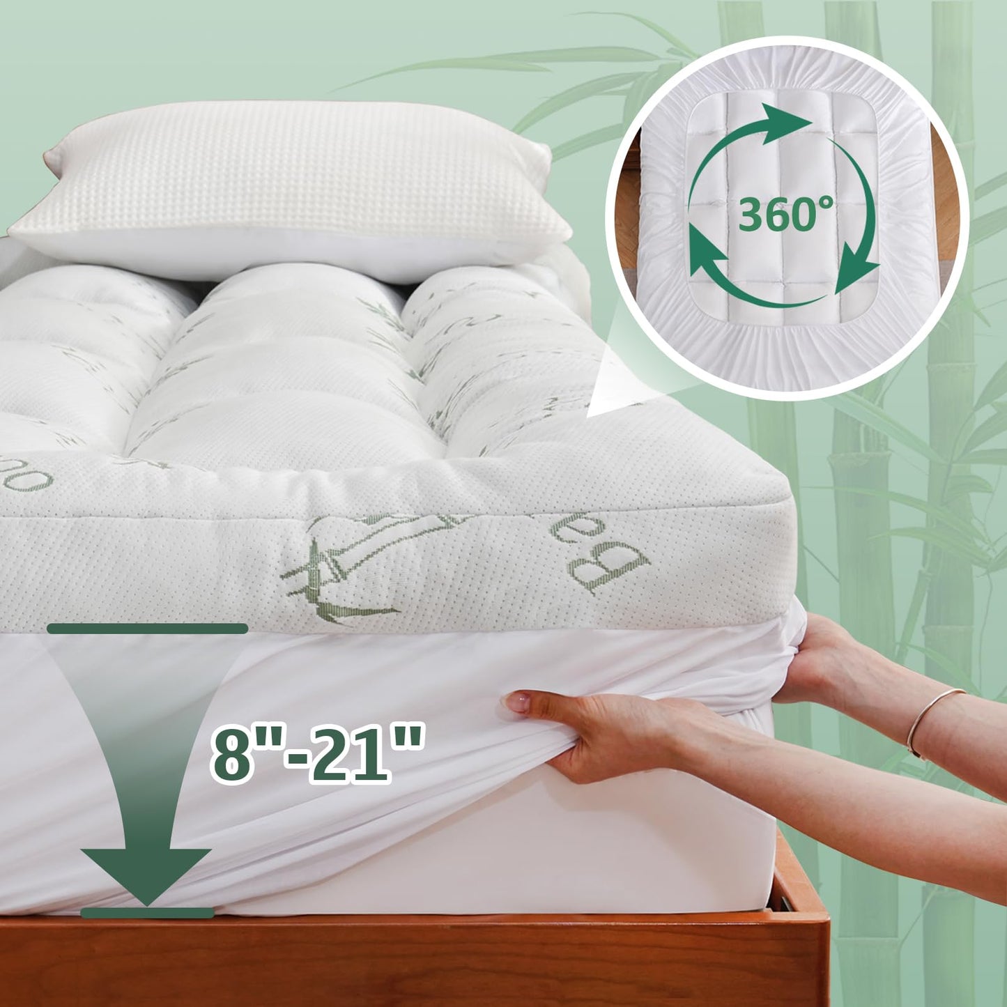 DOWNCOOL 3 Inch King Mattress Topper – Cooling Memory Foam Mattress Topper for Back Pain Relief, Breathable Bamboo Viscose Air Layer, 1600 GSM Fill, Deep Pocket Fits 8–21 Inch