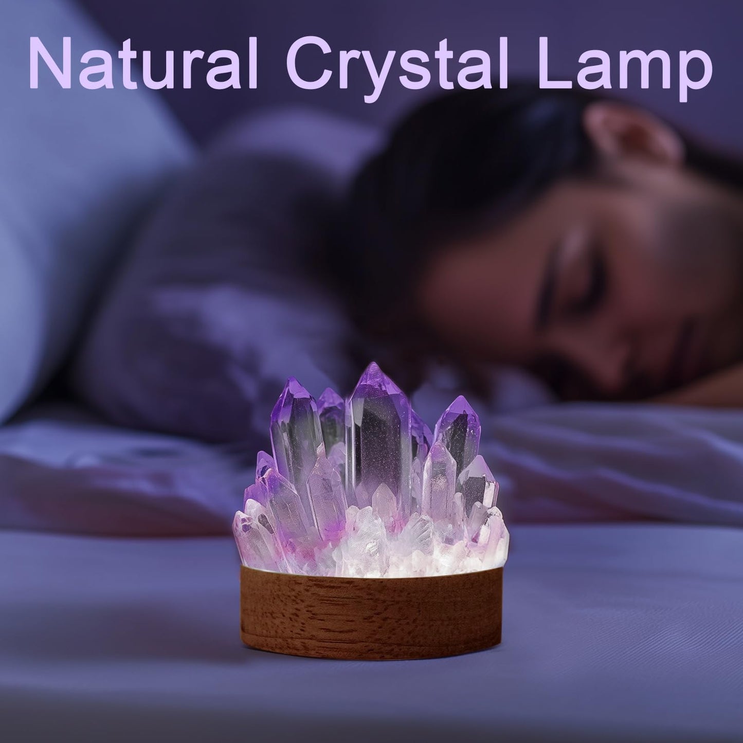 Amethyst Crystal Night Light - Natural Healing Crystal Bedside Lamp Soft Warm LED Light USB Powered Home Decor Night Light for Bedroom, Living Room Ideal Gift for Women & Men (Elegant Purple)