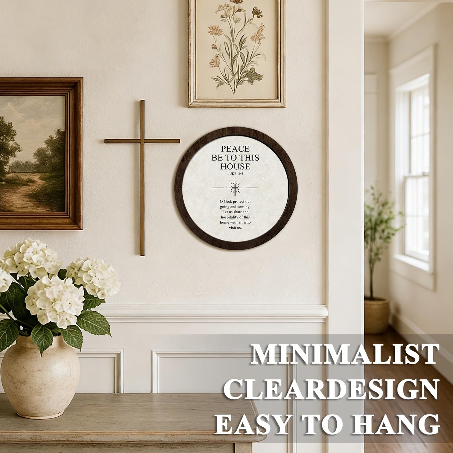 CFFJLHN Christian Bible Verse Wall Art Decor, Peace Be to This House Religious Scripture Round Hanging Wall Decor for Home Bedroom Living Room Church Prayer Room, 10x10 Inch