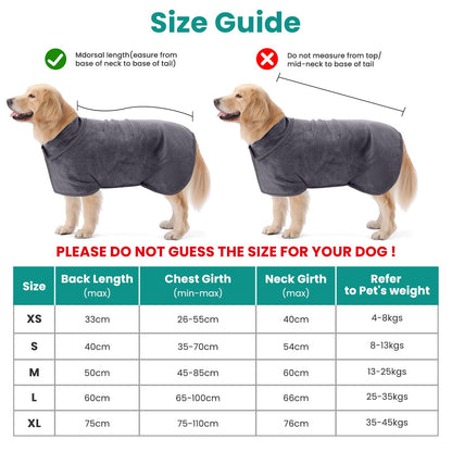 PETTOM Dog Drying Coat Super Absorbent, Adjustable Microfiber Dog Towel Robe, Soft Dogs Robe Quick Drying, Dogs Bathrobe for Bath, Swimming, Muddy Walks (Grey,L)